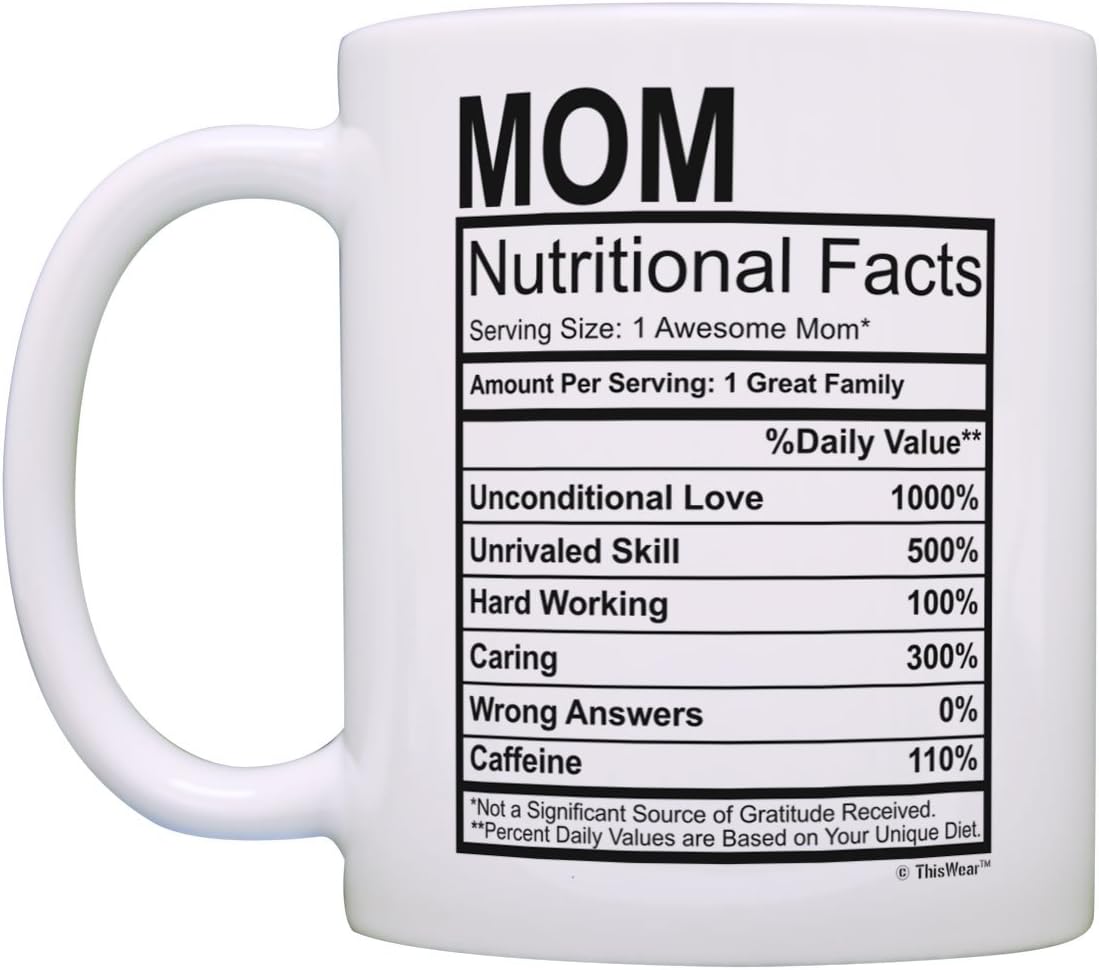 Mom Nutritional Facts Coffee Mug Funny Gift for Mom from Daughter Son Kids Husband, Mothers Day Birthday Gift