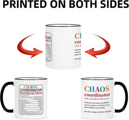 Chaos Coordinator Funny Coffee Mug, Appreciation Gift for Boss Manager Teacher Coworker Nurse Mom, Birthday Christmas Gift
