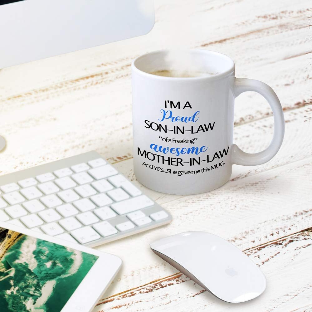 Funny Son in Law Coffee Mug Gift from Mother in Law for Birthday Fathers Day