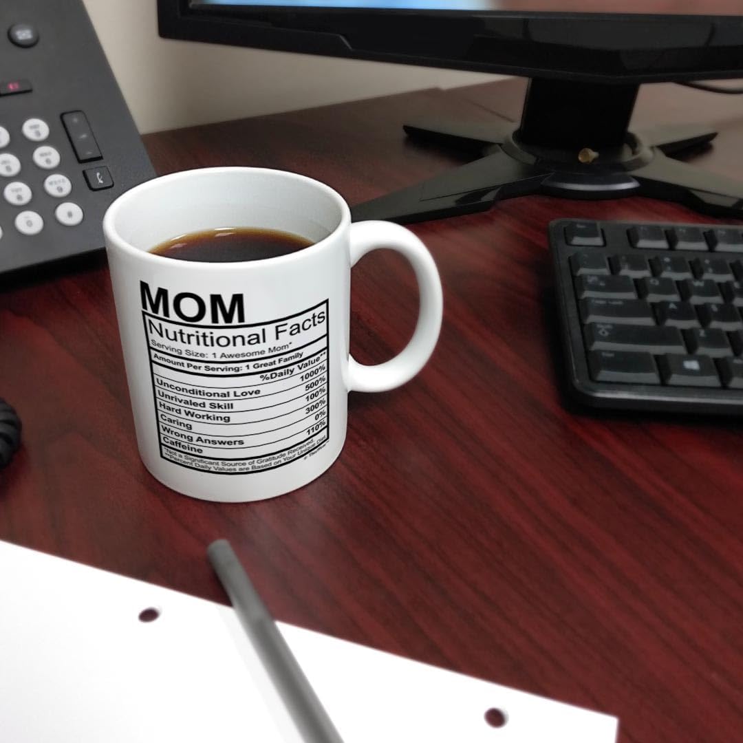 Mom Nutritional Facts Coffee Mug Funny Gift for Mom from Daughter Son Kids Husband, Mothers Day Birthday Gift