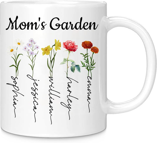 Personalized Mama Coffee Mug Custom Photo Birth Flower Mug, Gift for Mom Birthday Mother's Day Christmas Gift