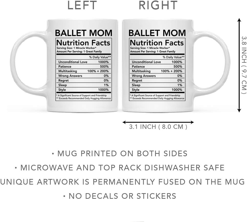 Ballet Mom Nutritional Facts Coffee Mug Gift for Dance Mom from Daughter Son Birthday Mother's Day Gift