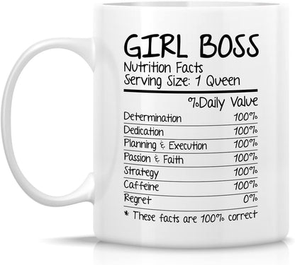 Girl Boss Nutritional Facts Coffee Mug Funny Gift for Boss Lady Friend Coworker Birthday Gift