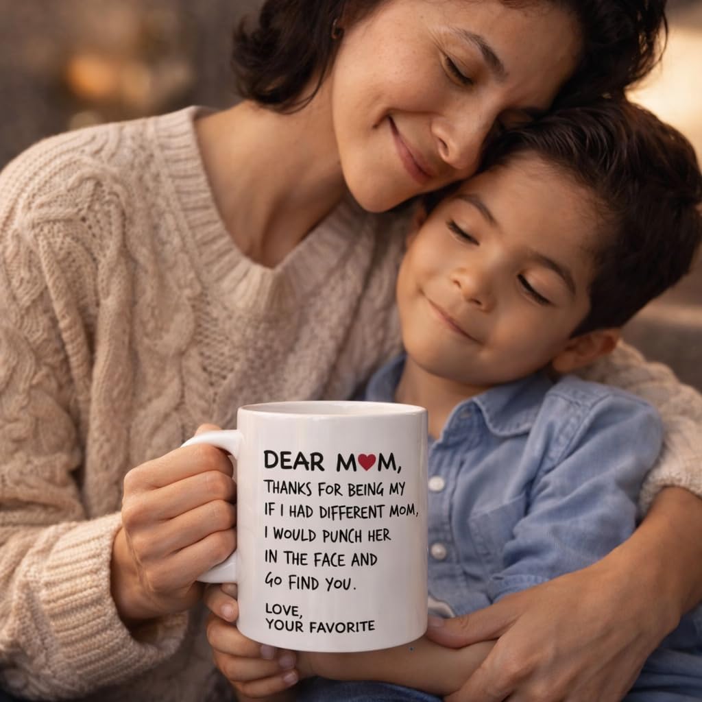Dear Mom Coffee Mug Funny Gift for Mom from Daughter Son Kids Husband, Mothers Day Birthday Gift for Mom