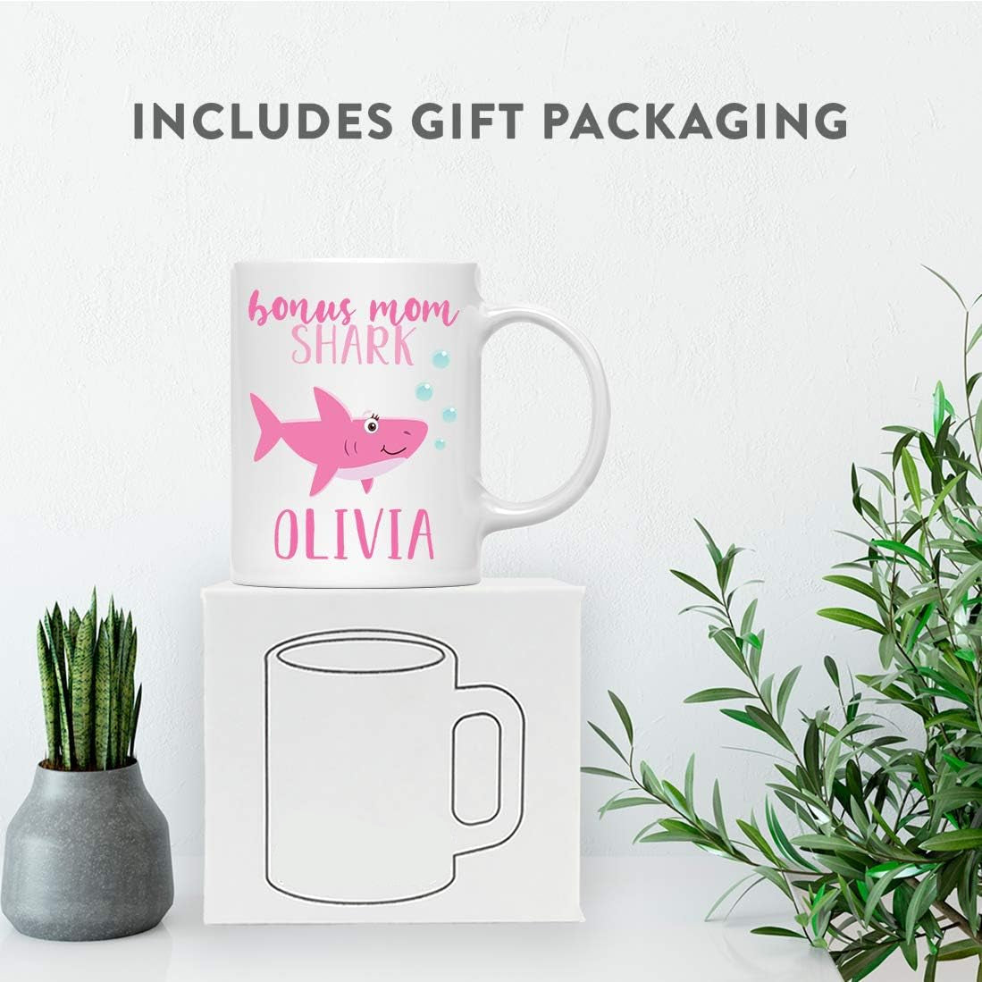Personalized Bonus Mom Shark Coffee Mug Custom Name Mug Gift for Stepmom Birthday Mother's Day Christmas Gift