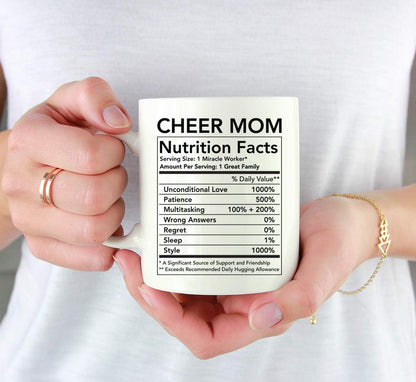 Cheer Mom Nutritional Facts Coffee Mug Funny Gift for Mom Birthday Mother's Day Christmas Gift