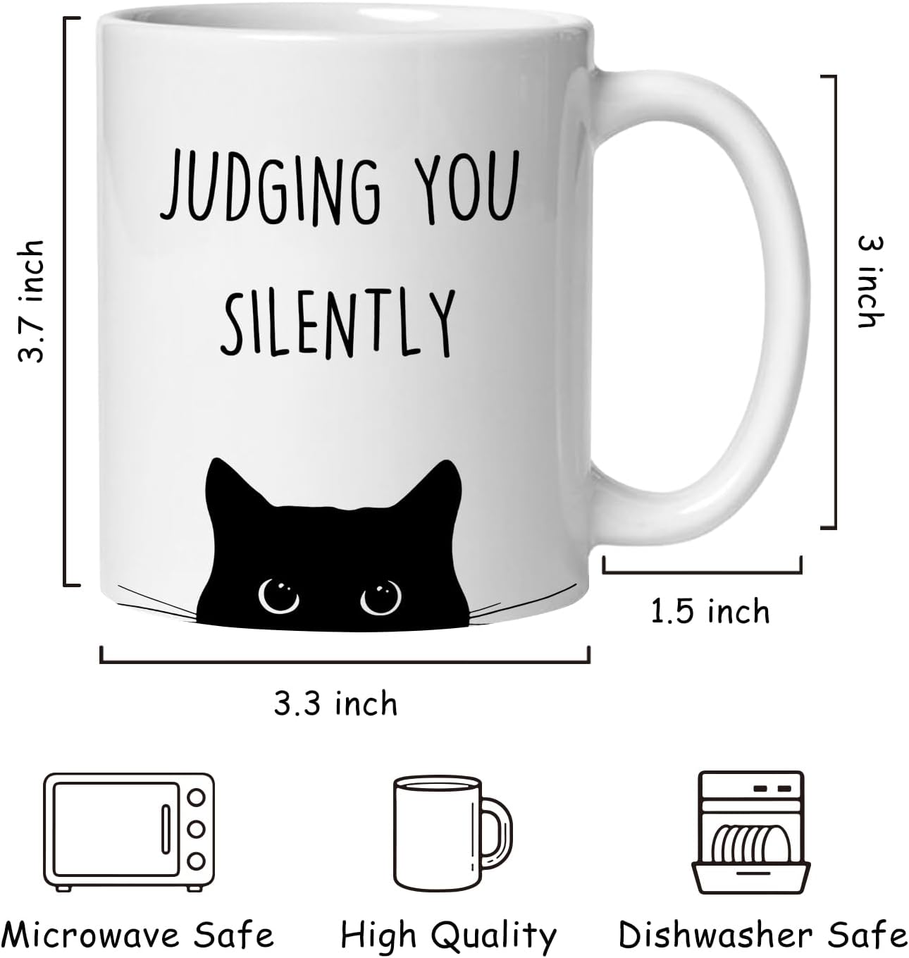 Judging You Silently Coffee Mug Funny Black Cat Lover Gift for Cat Mom Dad Women Men, Cat Lover Birthday Gift