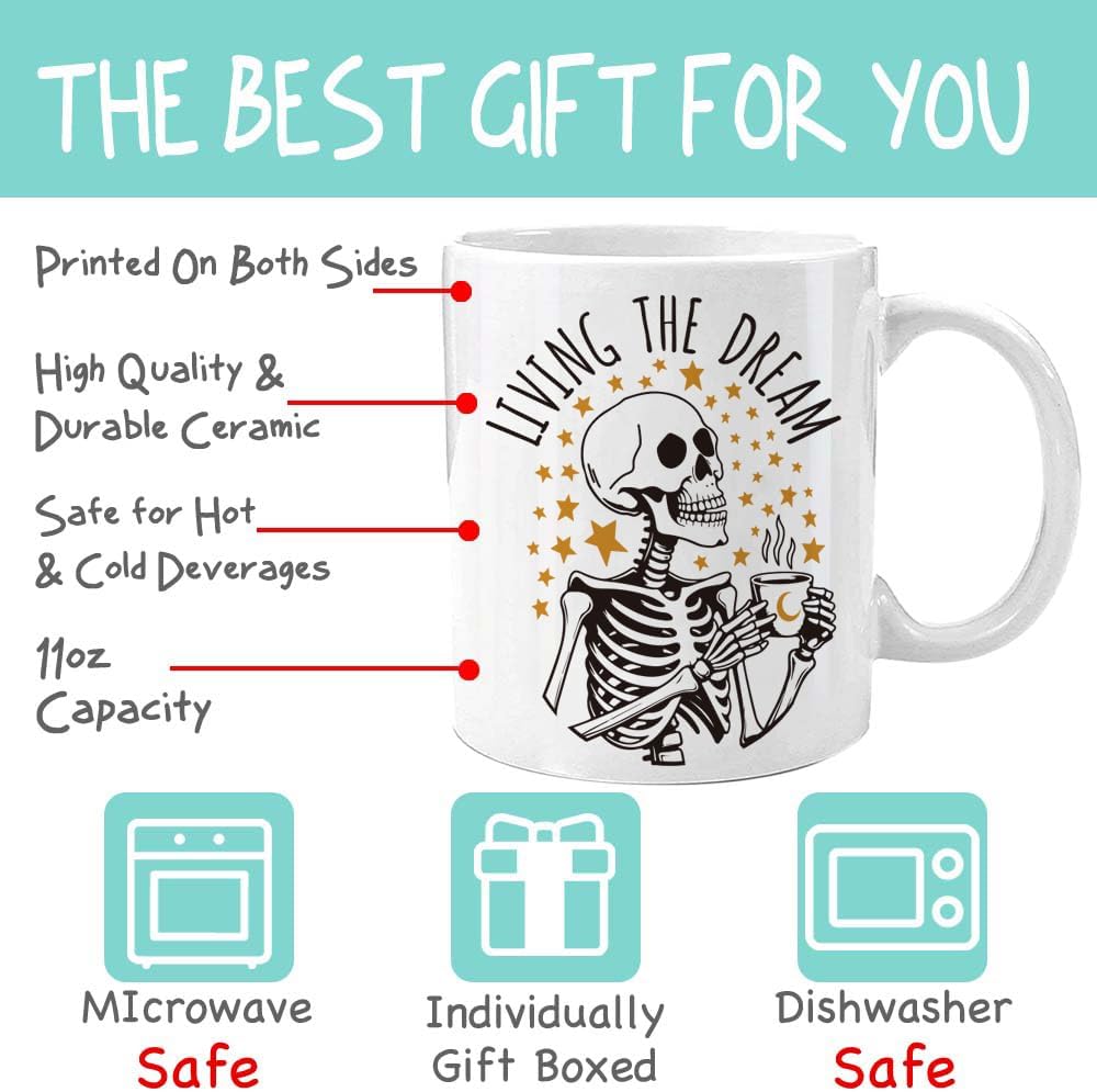Funny Skeleton Coffee Mug Sarcastic Humor Mug, Gift for Coworker Best Friend Boss, Birthday Christmas Funny Coffee Cup