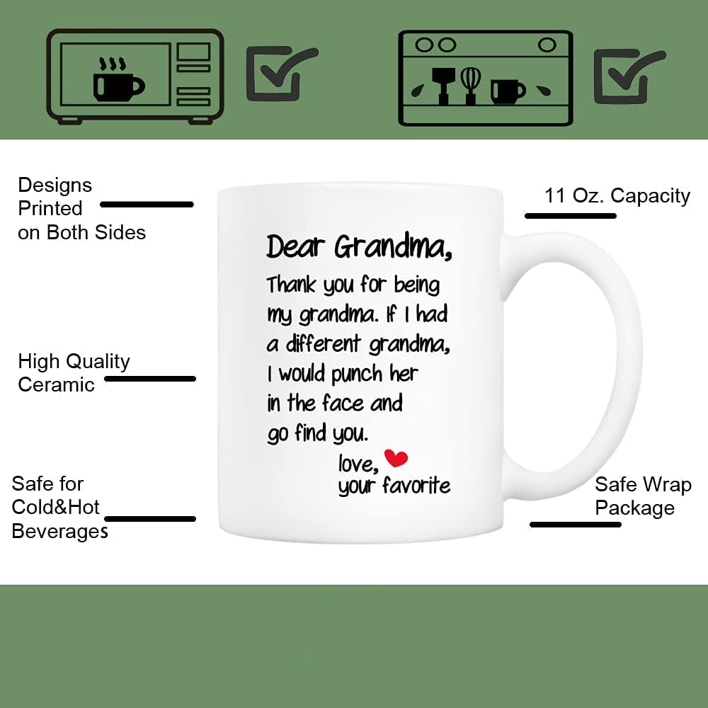 Dear Grandma Thanks for Being Funny Coffee Mug, Gift for Grandma from Grandson Granddaughter, Birthday Mother's Day Gift
