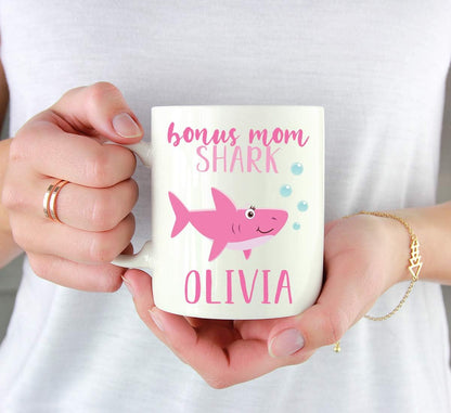 Personalized Bonus Mom Shark Coffee Mug Custom Name Mug Gift for Stepmom Birthday Mother's Day Christmas Gift