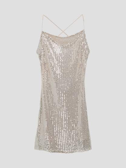Sequin Lace-up Back Bodycon Mini Dress