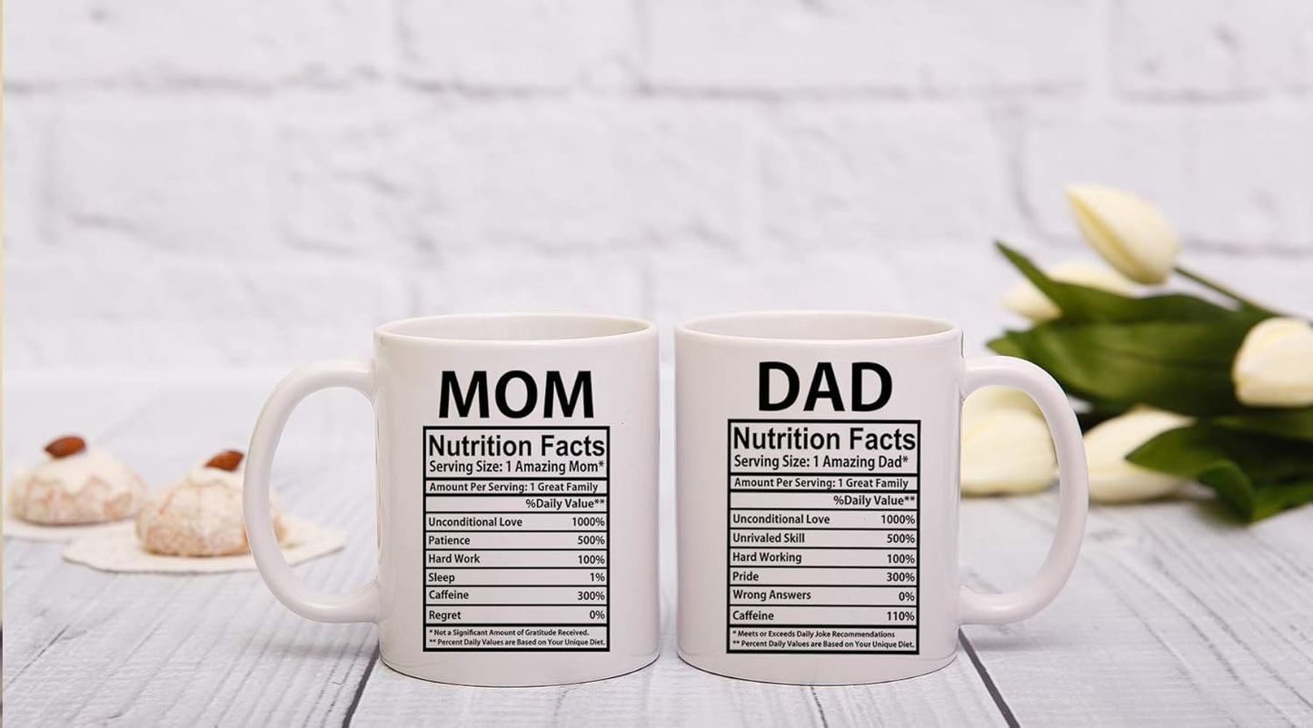 Mom And Dad Nutritional Facts Coffee Mug Set Funny Gift for Parents Anniversary Birthday Christmas Gift