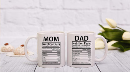Mom And Dad Nutritional Facts Coffee Mug Set Funny Gift for Parents Anniversary Birthday Christmas Gift