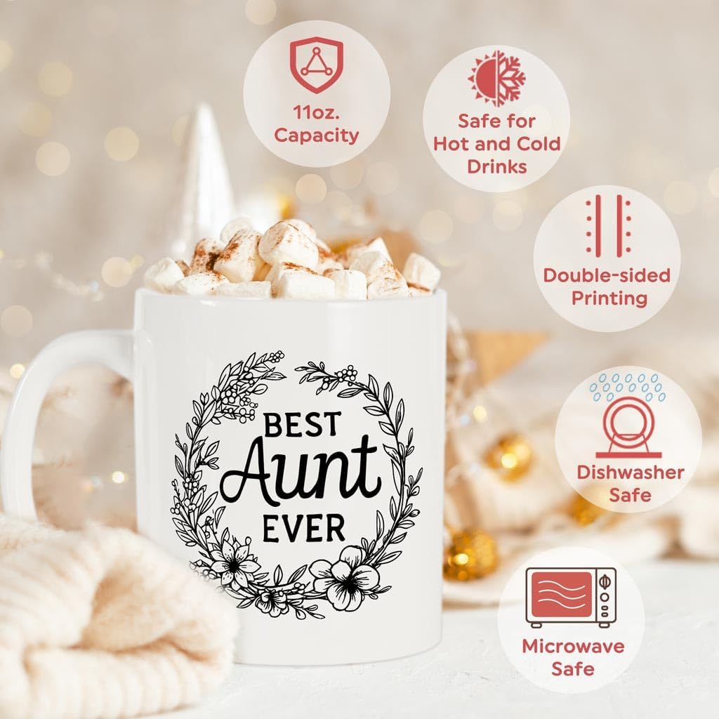 Best Aunt Ever Coffee Mug Funny Gift for Aunt from Niece Nephew Birthday Christmas Gift Idea