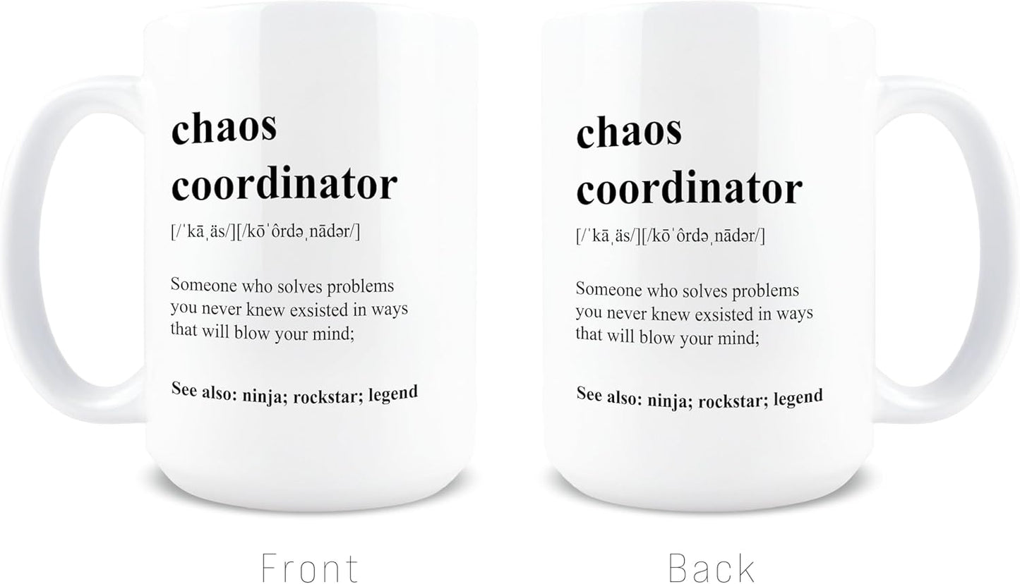 Chaos Coordinator Coffee Mug, Funny Gift for Teacher Boss Manager Coworker, Birthday Christmas Appreciation Gift