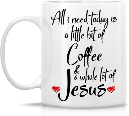 All I Need Is Coffee And Jesus Coffee Mug, Funny Christian Gift for Women Men, Birthday Christmas Faith Gift for Friend Coworker
