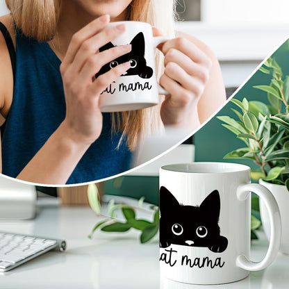 Cat Mama Coffee Mug Funny Cat Lover Gift for Cat Mom Wife Aunt Sister Friend, Mothers Day Birthday Gift