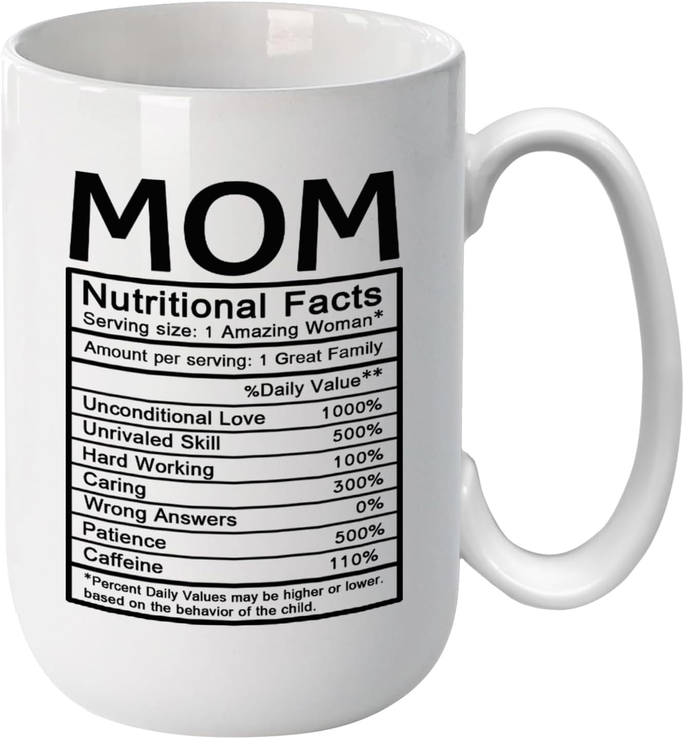 Mom Nutritional Facts Coffee Mug Funny Gift for Mom from Daughter Son Kids Birthday Mother's Day Gift
