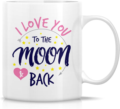I Love You To The Moon And Back Coffee Mug, Romantic Gift for Wife Husband Boyfriend Girlfriend, Anniversary Valentines Birthday Gift