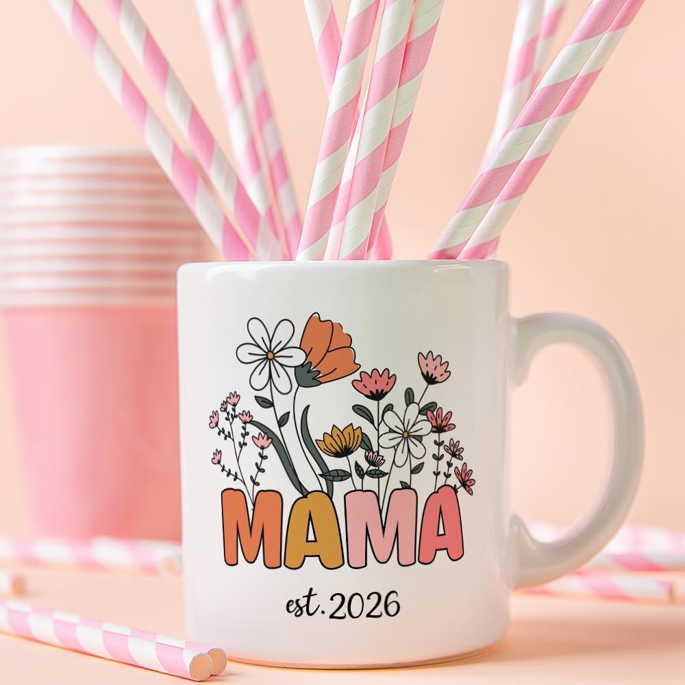 Mom Est 2026 Coffee Mug New Mom Gift, Pregnancy Baby Shower Gift for Expecting Mother, Birthday Mother's Day Gift Idea