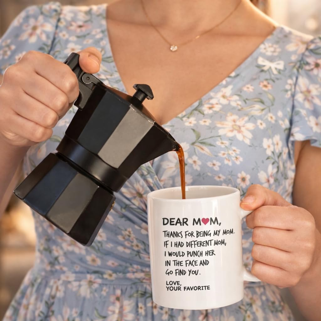 Dear Mom Coffee Mug Funny Gift for Mom from Daughter Son Kids Husband, Mothers Day Birthday Gift for Mom