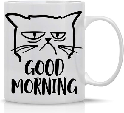Good Morning Grumpy Cat Coffee Mug Funny Cat Lover Gift for Cat Mom Women Friend