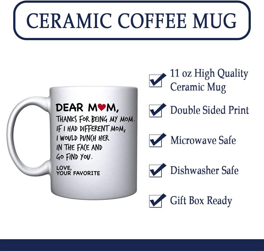 Dear Mom Coffee Mug Funny Gift for Mom from Daughter Son Kids Husband, Mothers Day Birthday Gift for Mom