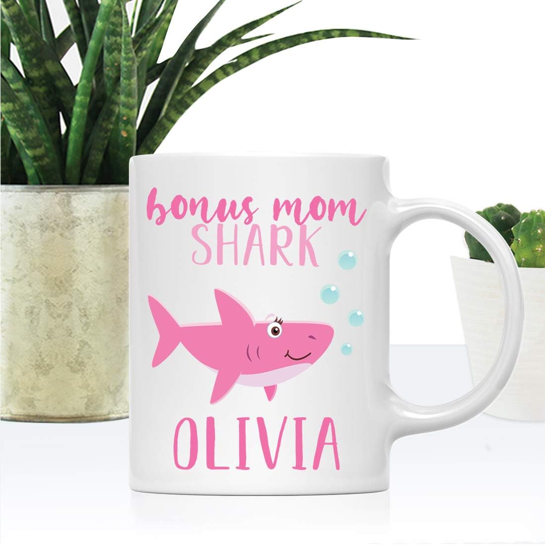 Personalized Bonus Mom Shark Coffee Mug Custom Name Mug Gift for Stepmom Birthday Mother's Day Christmas Gift