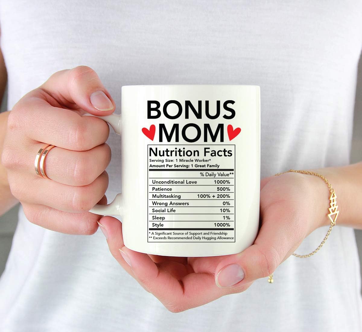 Bonus Mom Nutritional Facts Coffee Mug Funny Stepmom Gift from Stepdaughter Stepson Birthday Mother's Day Gift