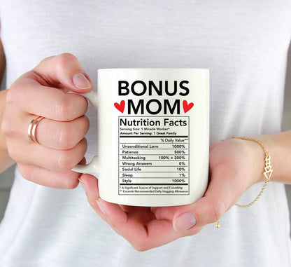 Bonus Mom Nutritional Facts Coffee Mug Funny Stepmom Gift from Stepdaughter Stepson Birthday Mother's Day Gift
