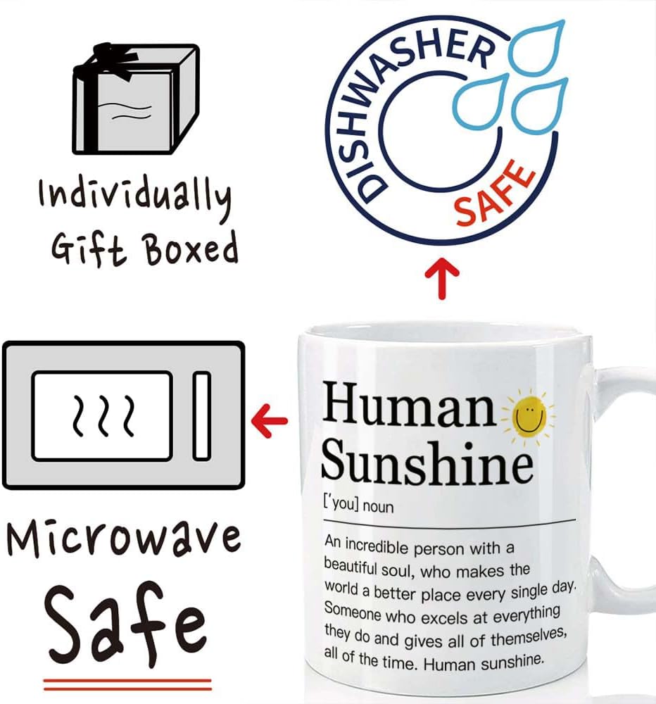 Human Sunshine Coffee Mug Inspirational Gift for Women Boss Lady Teacher Nurse Mom Coworker, Appreciation Birthday Gift
