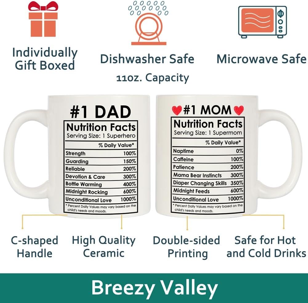 New Mom Dad Coffee Mug for New Parents Couple, Pregnancy Announcement Gift for Expecting Mom and Dad, First Time Parents Gift, Baby Reveal Gift