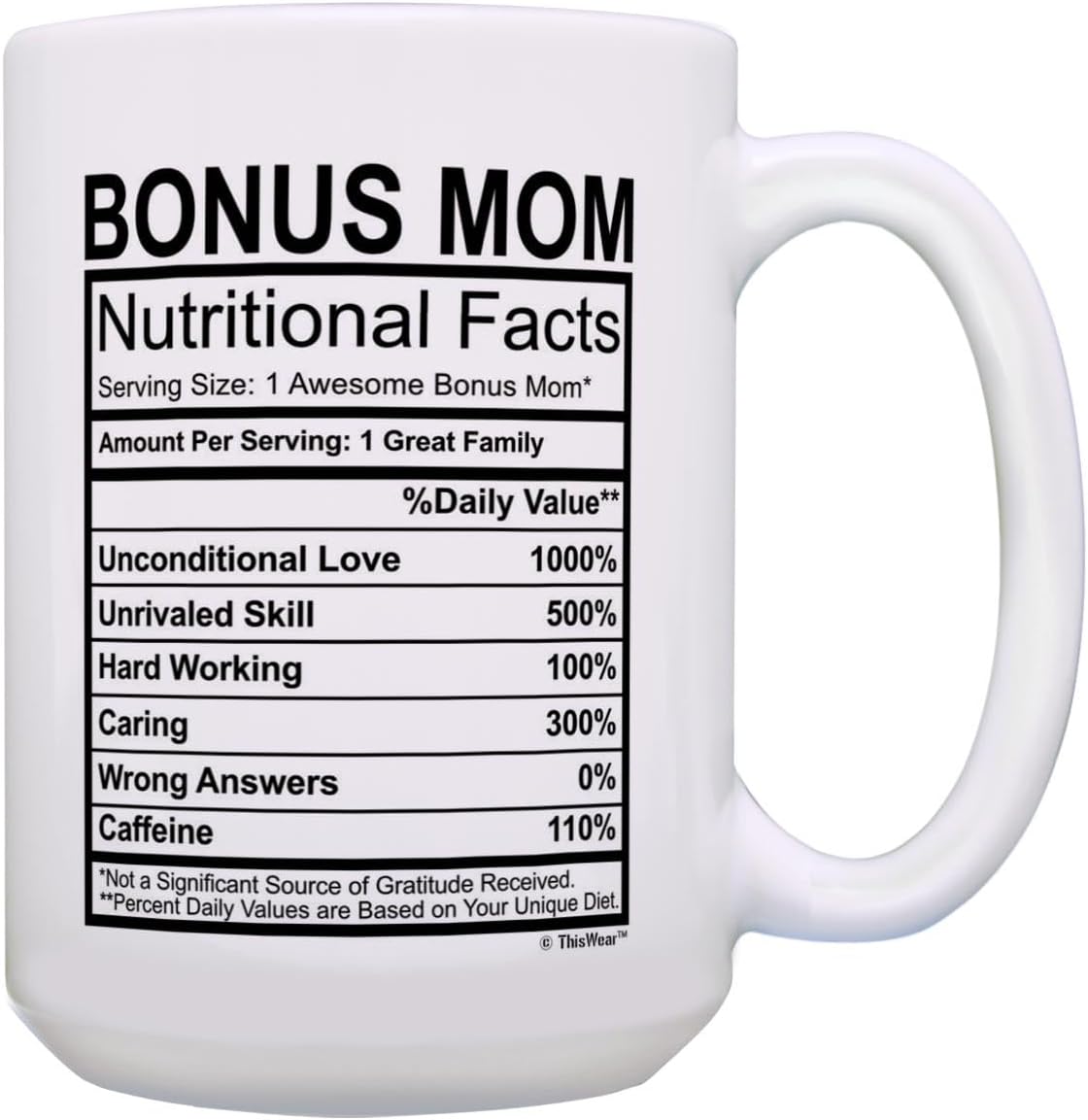 Stepmom Nutritional Facts Coffee Mug Funny Gift for Stepmom from Stepdaughter Stepson Kids, Mothers Day Birthday Gift