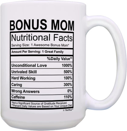 Stepmom Nutritional Facts Coffee Mug Funny Gift for Stepmom from Stepdaughter Stepson Kids, Mothers Day Birthday Gift