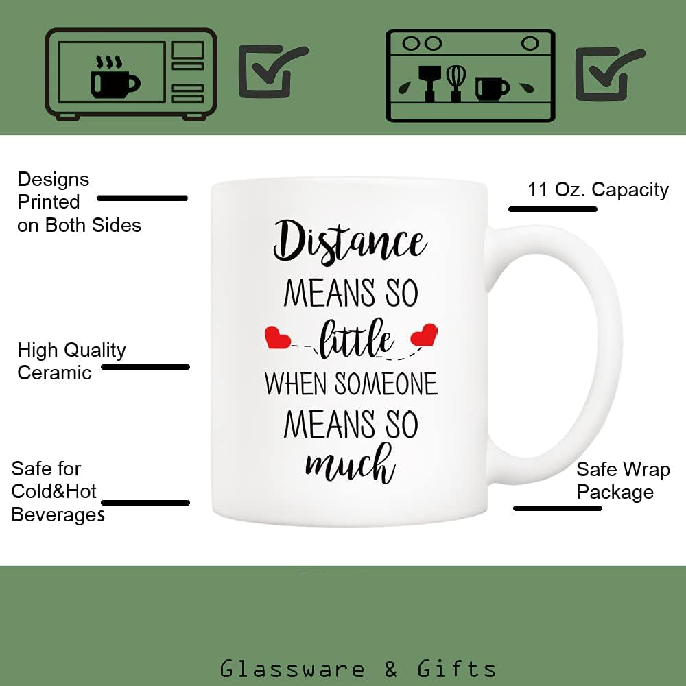 Distance Means So Little When Someone Means So Much Coffee Mug, Gift for Long Distance Couple Friend Family, Birthday Gift