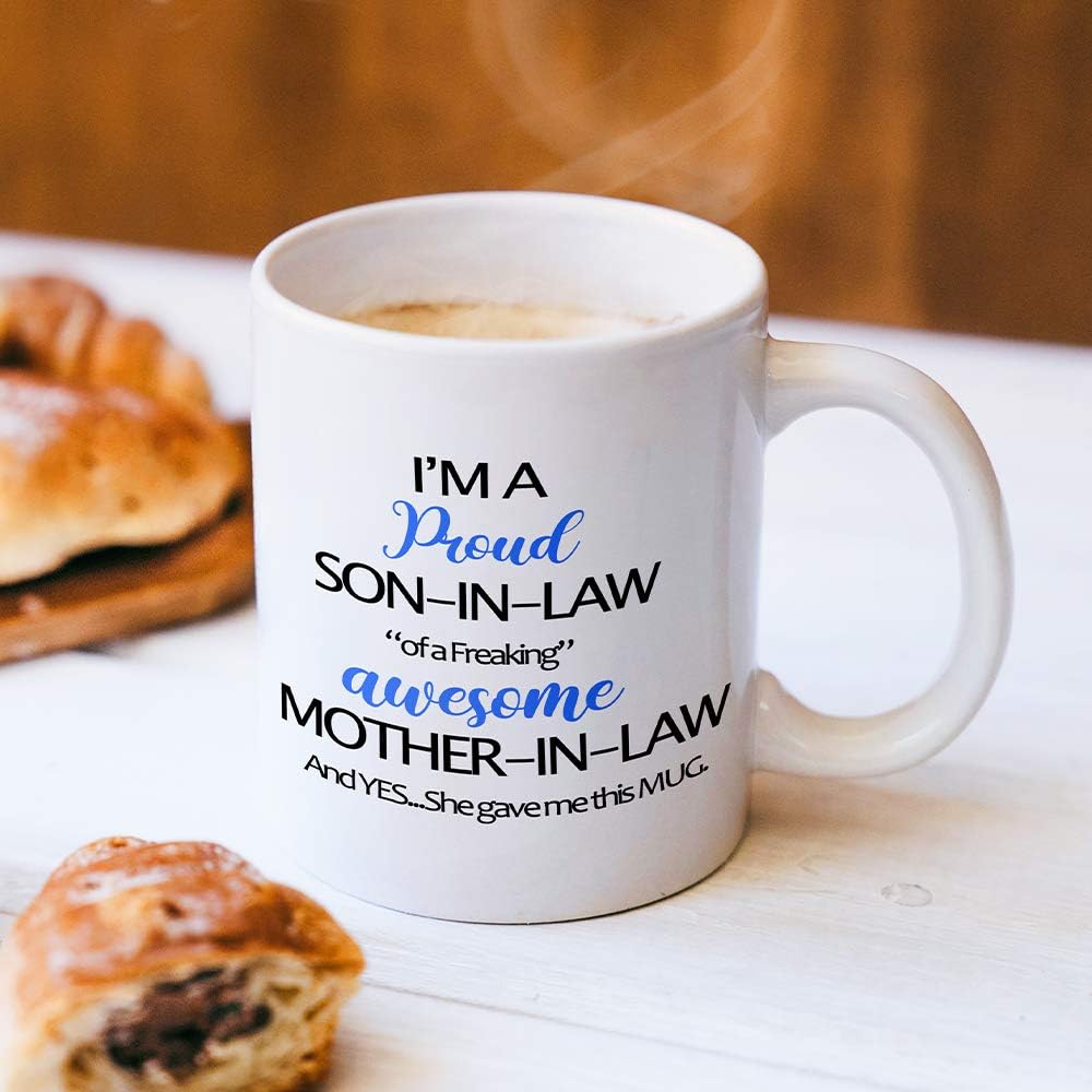 Funny Son in Law Coffee Mug Gift from Mother in Law for Birthday Fathers Day