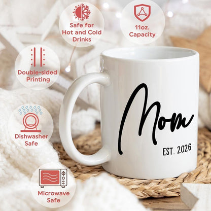 Mom EST 2026 Coffee Mug Pregnancy Announcement Gift for Expecting Mom, First Time Mom Gift