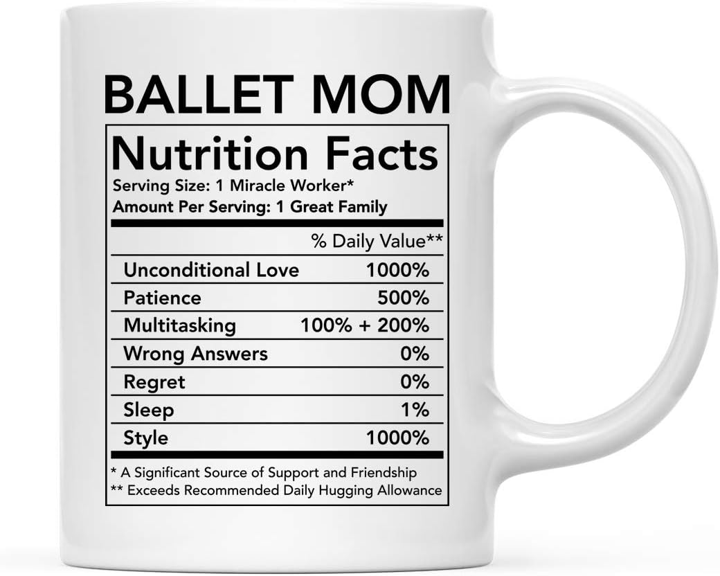 Ballet Mom Nutritional Facts Coffee Mug Gift for Dance Mom from Daughter Son Birthday Mother's Day Gift