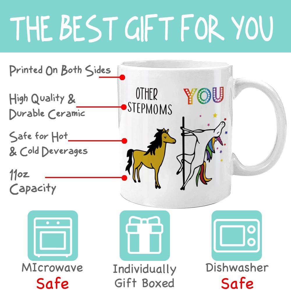 Bonus Mom Coffee Mug Funny Stepmom Gift from Stepdaughter Stepson, Birthday Mother's Day Christmas Gift Idea