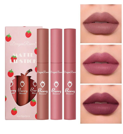 Border 3 Strawberry Velvet Mist Matte Lip Glaze Lipstick Set Soft, Matte Finish, Vibrant Color
