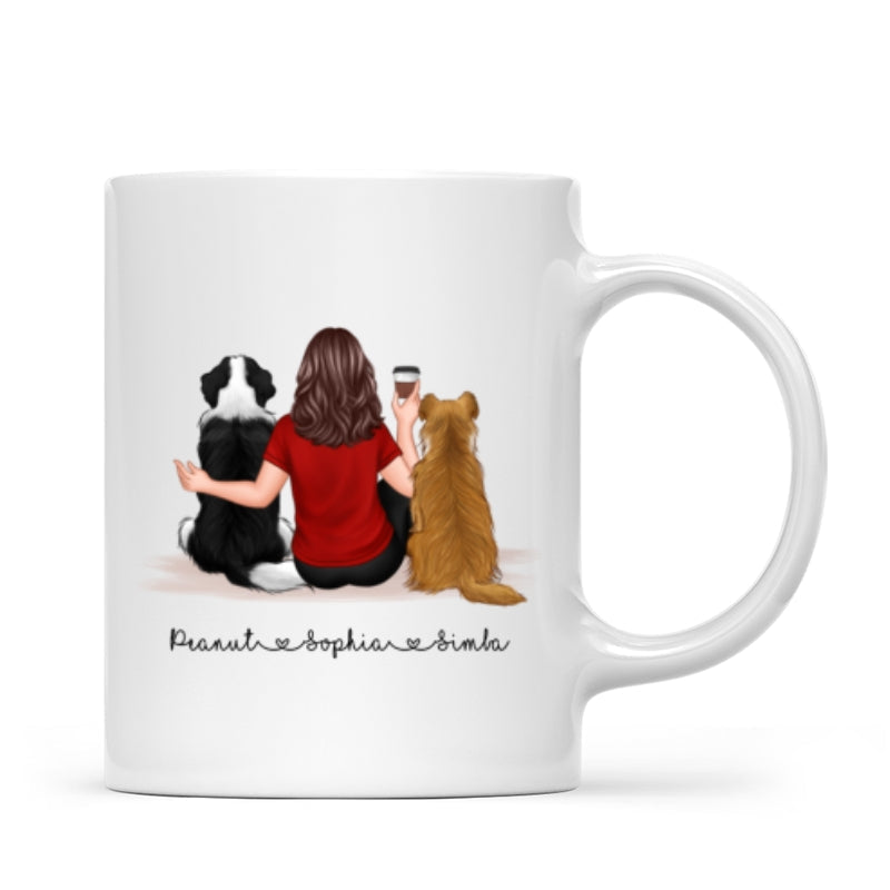 Pet Owner Portrait, Custom Dog Mom Cup Back View Woman & Dogs Personalized Mug Mother's Day Gift For Her
