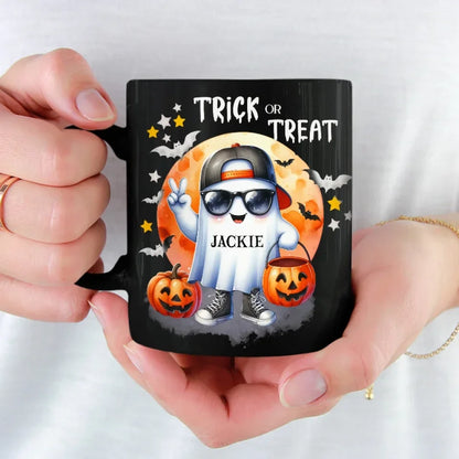 Too Cool To Be Spooky - Family Personalized Custom Black Mug - Halloween Gift For Family Members
