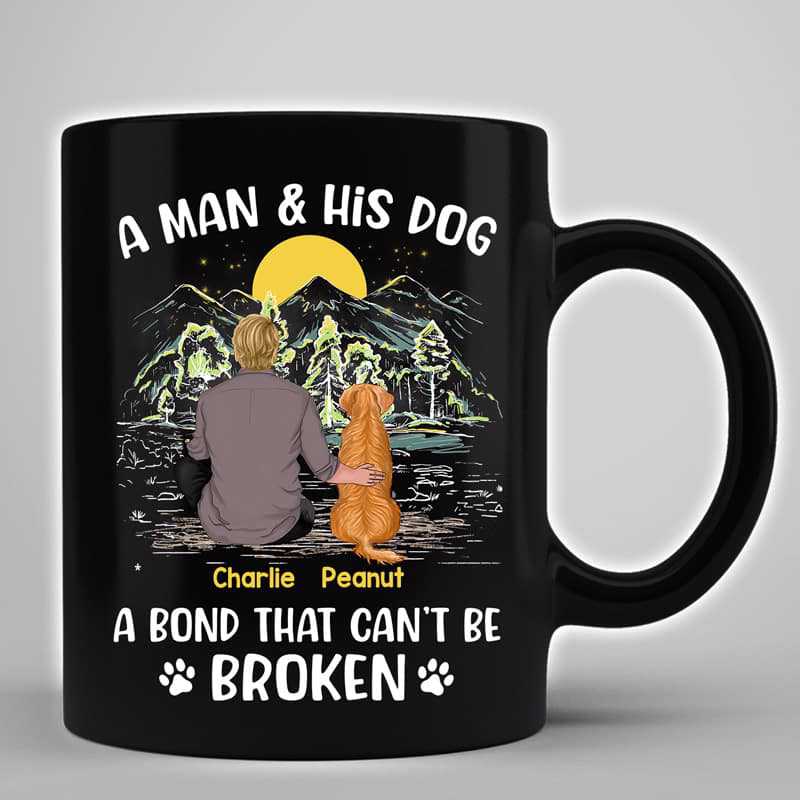 Happy Father's Day Best Dog Dad Back View Personalized Black Mug