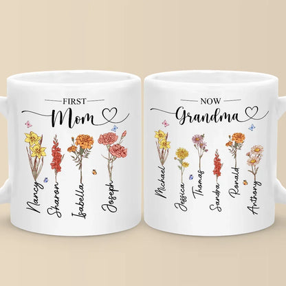 First Mom, Now Grandma - Family Personalized Custom Mug - Christmas Gift For Mom, Grandma