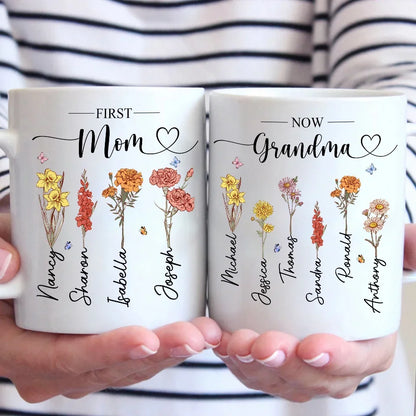 First Mom, Now Grandma - Family Personalized Custom Mug - Christmas Gift For Mom, Grandma