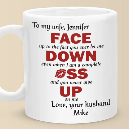 You Never Give Up On Me - Couple Personalized Custom Mug - Christmas Gift For Husband Wife, Anniversary