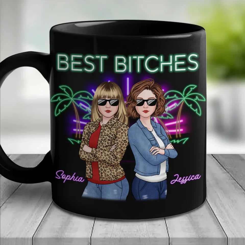 Mess With You, Deal With Me - Bestie Personalized Custom Black Mug - Gift For Best Friends, BFF, Sisters