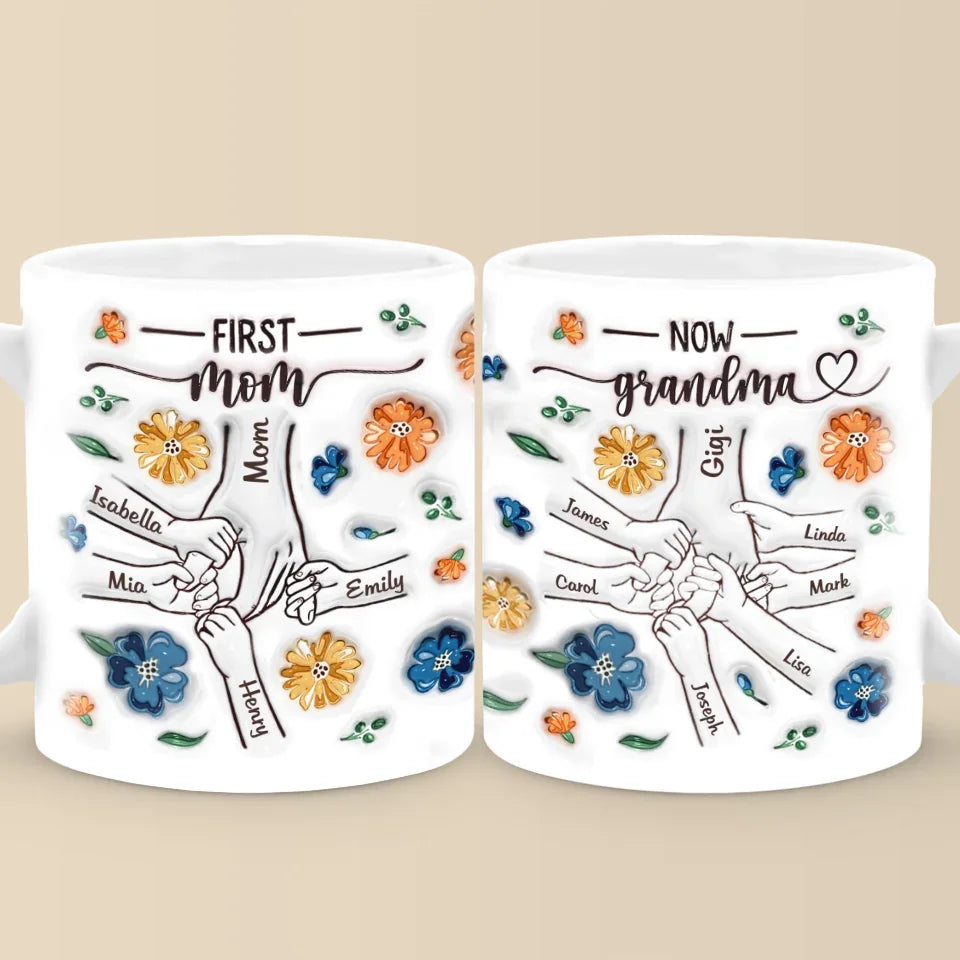 A Grandma's Heart Is A Mother's Love Multiplied - Family Personalized Custom 3D Inflated Effect Printed Mug - Gift For Mom, Grandma