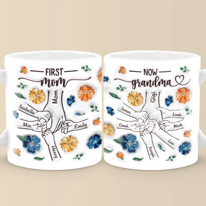 A Grandma's Heart Is A Mother's Love Multiplied - Family Personalized Custom 3D Inflated Effect Printed Mug - Gift For Mom, Grandma