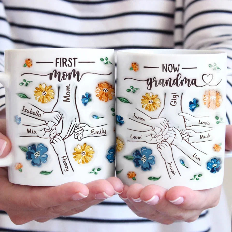 A Grandma's Heart Is A Mother's Love Multiplied - Family Personalized Custom 3D Inflated Effect Printed Mug - Gift For Mom, Grandma